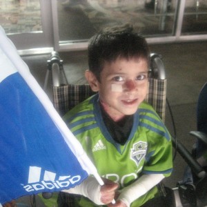 Samuel with a flag!